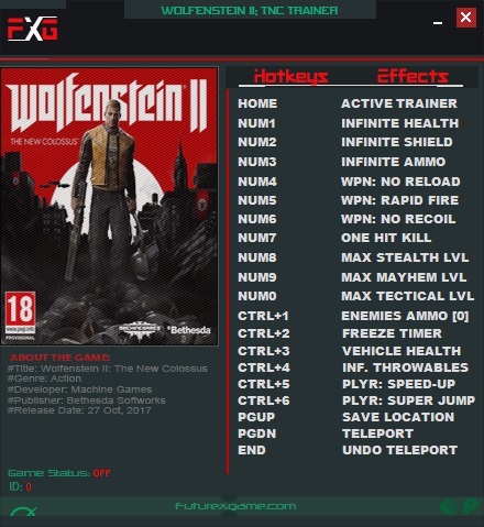 Wolfenstein II : The New Colossus v1.01 (64Bits) Trainer +17